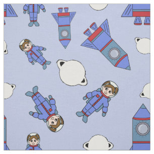 Astronaut Girl in Space Blue and Red Fabric