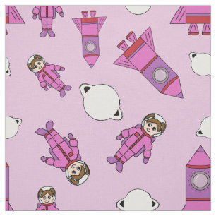 Astronaut Girl in Space Pink and Purple Fabric