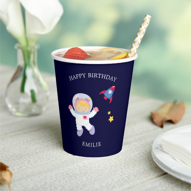 Astronaut Girl Kids Birthday Paper Cup (Insitu)