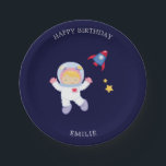 Astronaut Girl Kids Birthday Paper Plate<br><div class="desc">Fun space themed personalised kids birthday party design.</div>