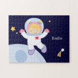 Astronaut Girl Kid's Personalised Jigsaw Puzzle<br><div class="desc">Custom jigsaw puzzle features a cool space theme.  Personalise with your little girl's name,  monogram,  initials,  or text of your choice for a one of a kind gift. 
 Cocoa Studio.</div>