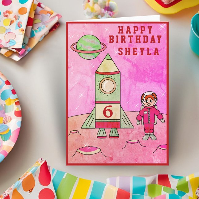 Astronaut Girl Moon in Space Cute Happy Birthday Card (Creator Uploaded)
