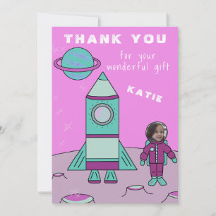 Astronaut Girl on Moon Thank You Insert your Face Card