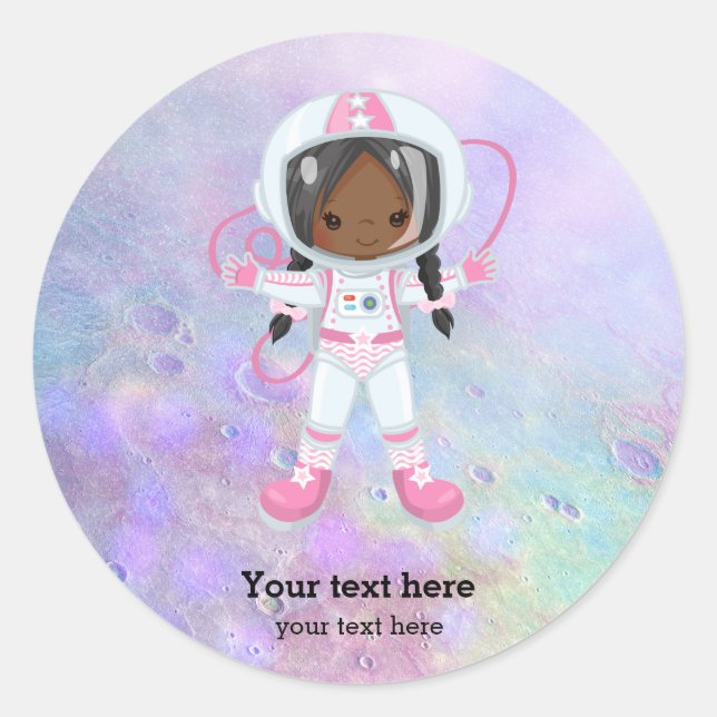 Astronaut girl Outer Space Classic Round Sticker (Front)