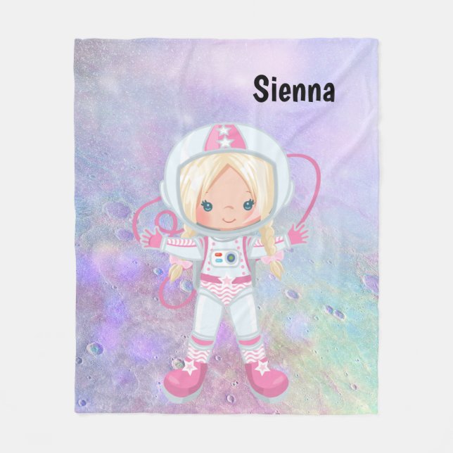 Astronaut girl Outer Space Fleece Blanket (Front)