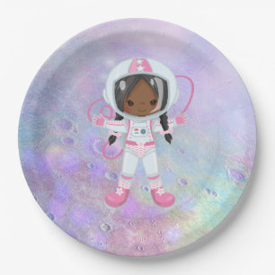 Astronaut girl Outer Space Paper Plate