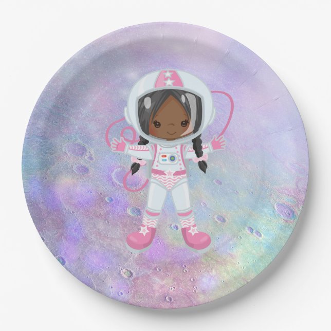 Astronaut girl Outer Space Paper Plate (Front)