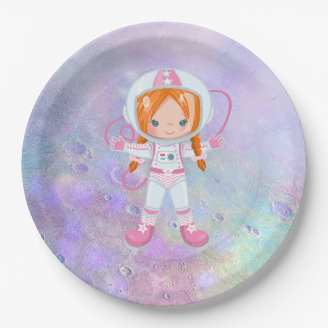 Astronaut girl Outer Space Paper Plate (Front)