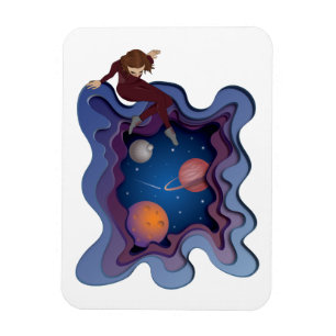 Astronaut Girl Space Gazing Magnet