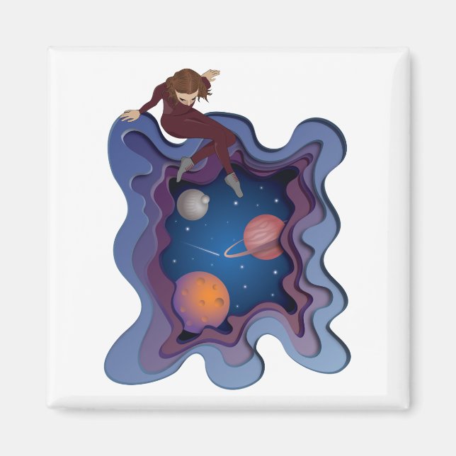Astronaut Girl Space Gazing Magnet (Front)