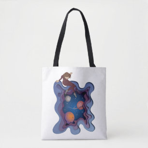 Astronaut Girl Space Gazing Tote Bag