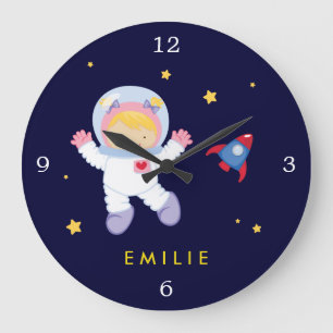 Astronaut Girl Space Themed Large Clock