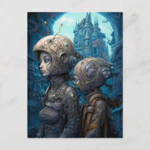 Astronaut Girls Surreal Science Fiction Postcard