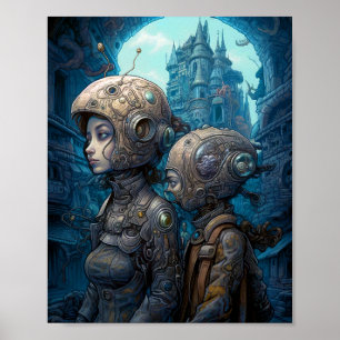 Astronaut Girls Surreal Science Fiction Poster
