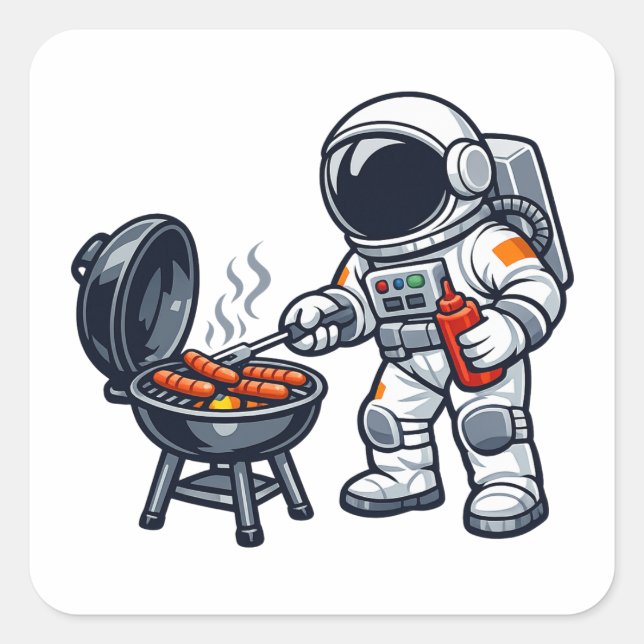 Astronaut Grilling Square Sticker (Front)