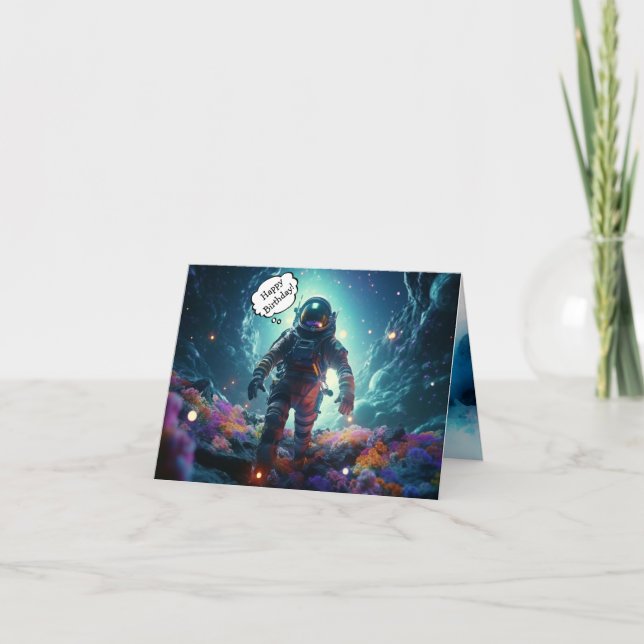 Astronaut Happy Birthday Folded Greeting Card (Front)