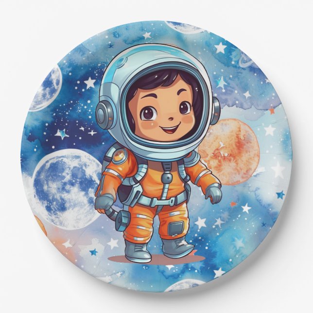  Astronaut Happy Birthday Paper Plate (Front)