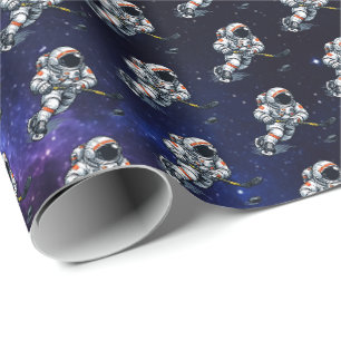 Astronaut Hockey Wrapping Paper