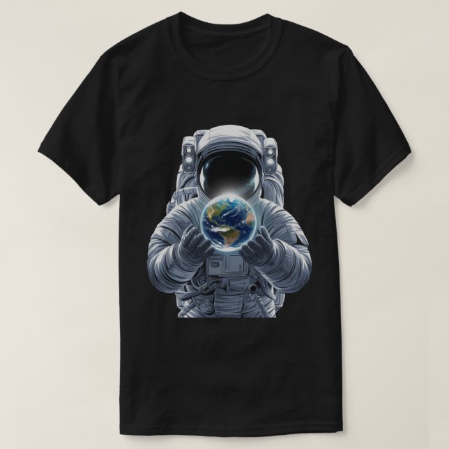 Astronaut Holding Earth  T-Shirt (Design Front)