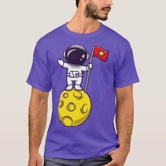 Astronaut Holding Flag On Moon Cartoon T-Shirt