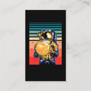Astronaut holding Moon Retro Cosmic Business Card