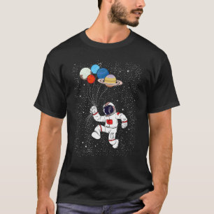 Astronaut Holding Planet Balloons Boys Girls STEM T-Shirt
