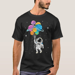 Astronaut Holding Planet Balloons - Funny T-Shirt