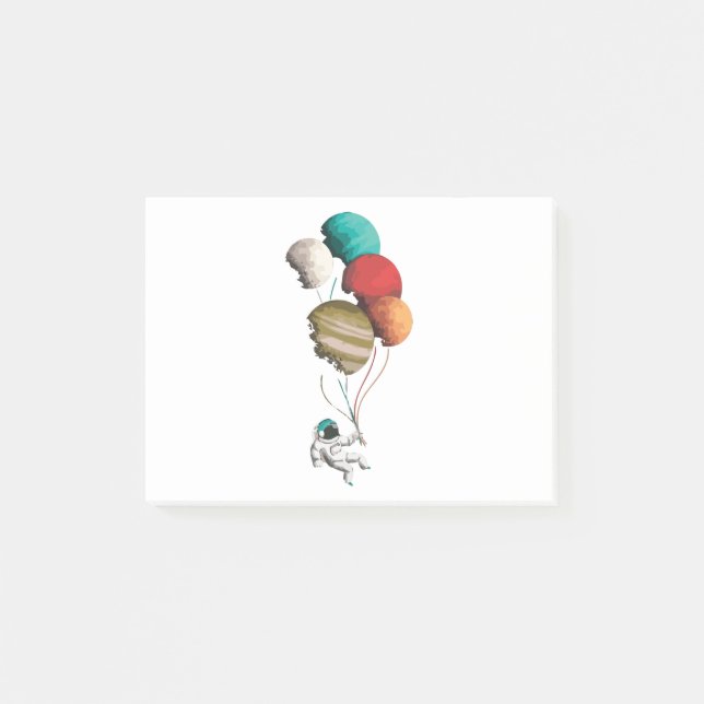 Astronaut Holding Planet Balloons Solar System Post-it Notes (Front)