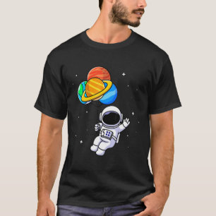 Astronaut Holding Planet Balloons Solar System T-Shirt