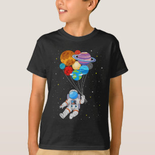 Astronaut Holding Planet Space Art For Boys Girls T-Shirt
