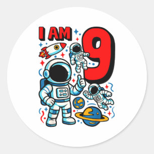 Astronaut I Am 9 Years Old Birthday Boy 10th Outer Classic Round Sticker