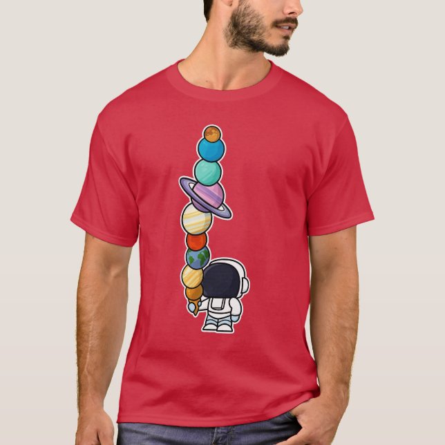 Astronaut Ice Cream Eating Planet family T-Shirt (Front)