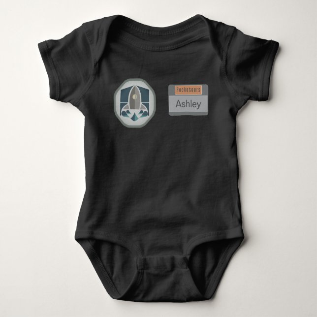 Astronaut Identity Badge and Rocket Logo Baby Bodysuit (Front)
