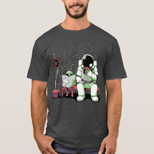 Astronaut In a Bus Stop Funny  Reading Newspaper b T-Shirt