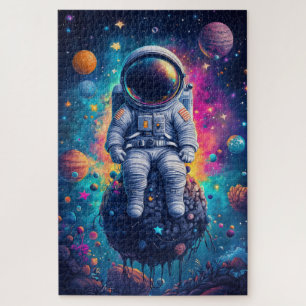 Astronaut in Colorful Space Scene Jigsaw Puzzle