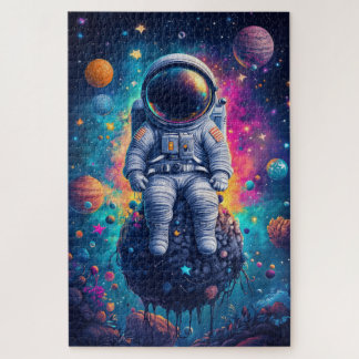 Astronaut in Colorful Space Scene Jigsaw Puzzle