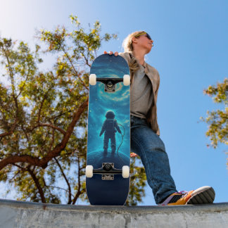 Astronaut in Colorful Space Scene Skateboard