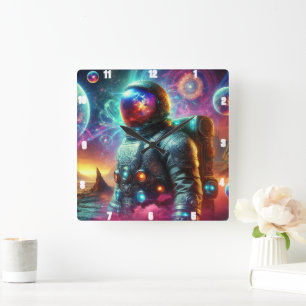 Astronaut in Cosmic Dream Square Wall Clock