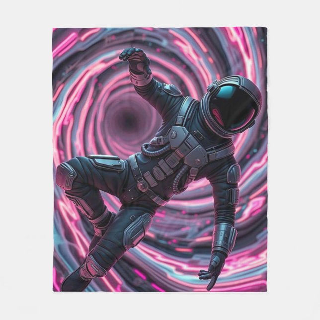 Astronaut in Front of a Pink Vortex Fleece Blanket (Front)