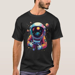 Astronaut in Outer Space Earth in Visor Graphic T-Shirt