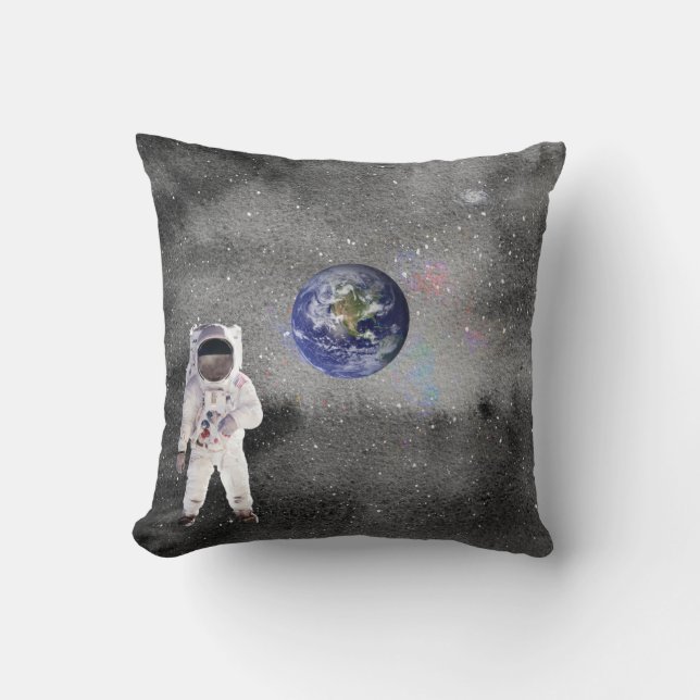 Astronaut in Outer Space Viewing Planet Earth Cushion (Front)