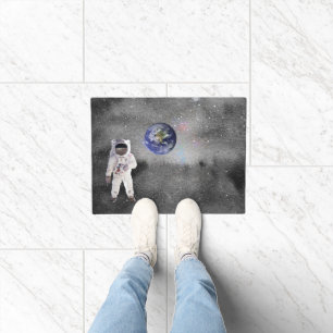 Astronaut in Outer Space Viewing Planet Earth Doormat