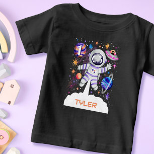 Astronaut in Outer Space with Planets and a Rocket Baby T-Shirt