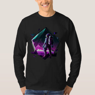 Astronaut in Space Aesthetic Wave Planet Eclipse   T-Shirt