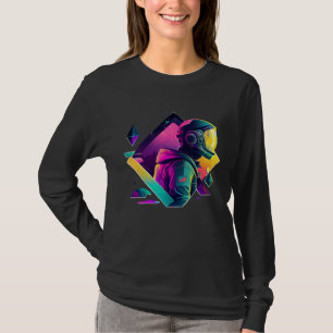 Astronaut in Space Aesthetic Wave Planet Eclipse   T-Shirt
