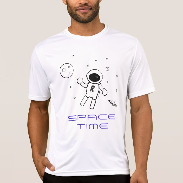 Astronaut In Space - Art in Black, White & Purple T-Shirt (Front)