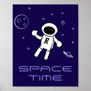 Astronaut In Space - Art in Purple, Black & White Poster