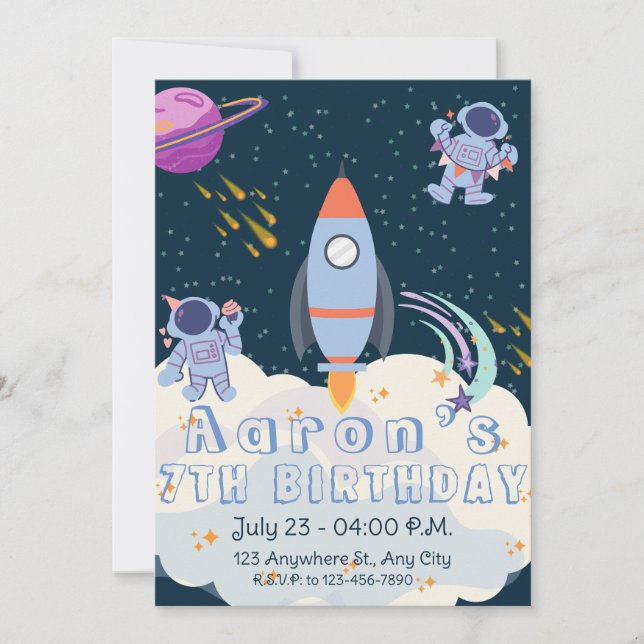 Astronaut in space Birthday Invitation (Front)