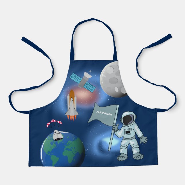 Astronaut in Space Galaxy Personalised Name  Apron (Front)
