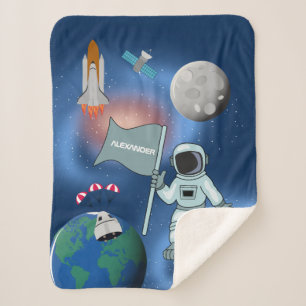 Astronaut in Space Galaxy Personalised Name Sherpa Blanket